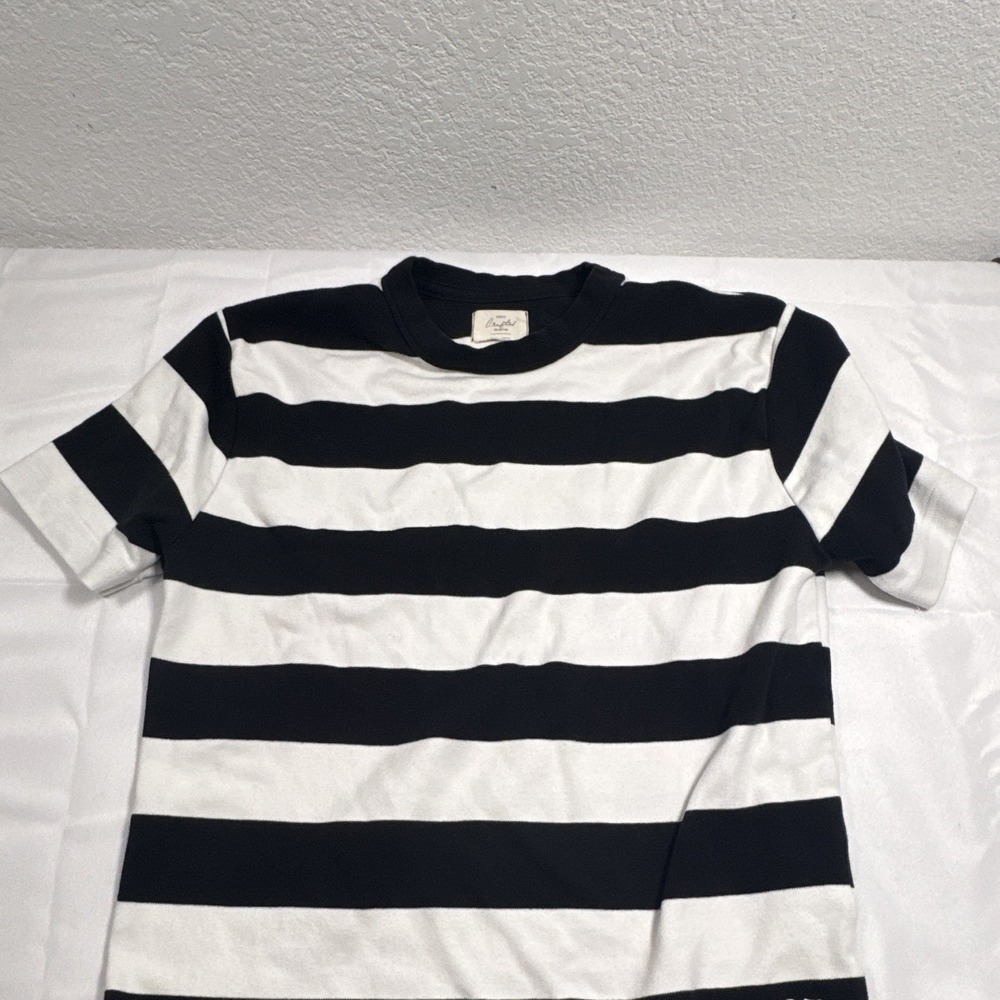 P&Co Women's Black White Striped Crew Neck Short Sleeve Knit Tee Size XS